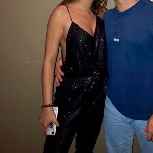 Free people black sequin junpsuit